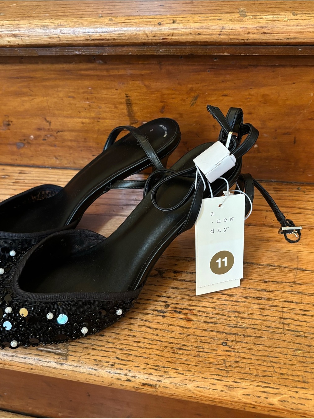 a new day Black Beaded Slingback Mules